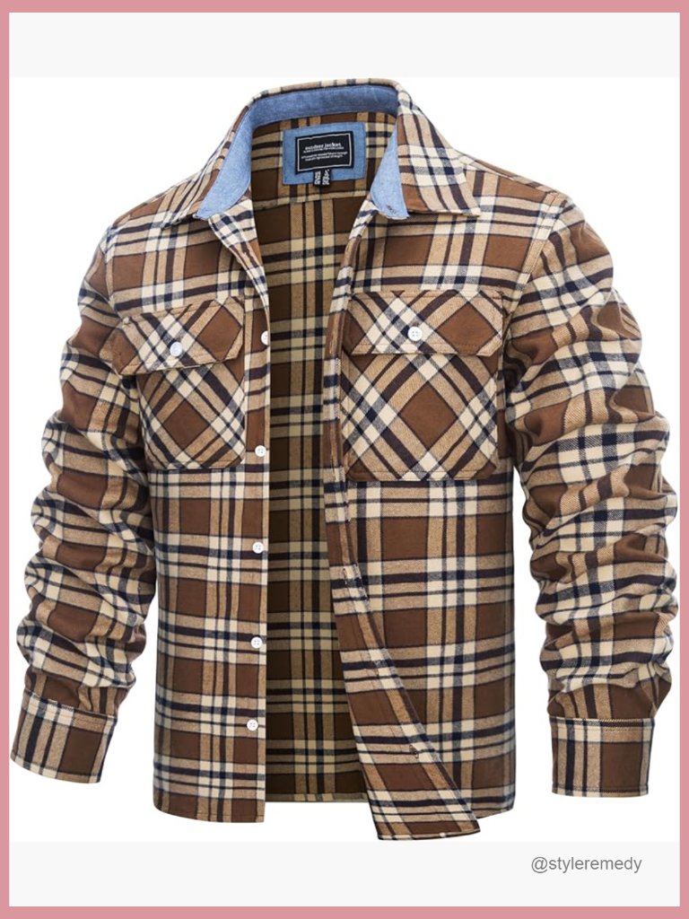 Men's Long Sleeve Flannel Shirt Pure Cotton Plaid Button Down